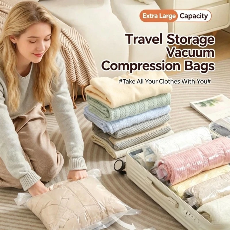 Compression Bag Vacuum - Roll Up Space Saver Travel Storage