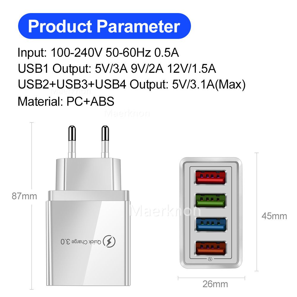 Travel Accessories Iphone - 4 USB Fast Charging Head EU/US